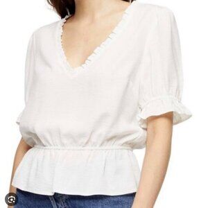 NWT Topshop White Ruffle Sleeve Blouse — Size US 8 / UK 12